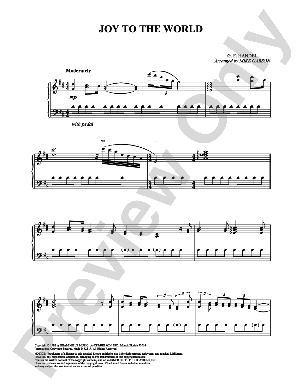 Joy to the World: Piano Digital Sheet Music