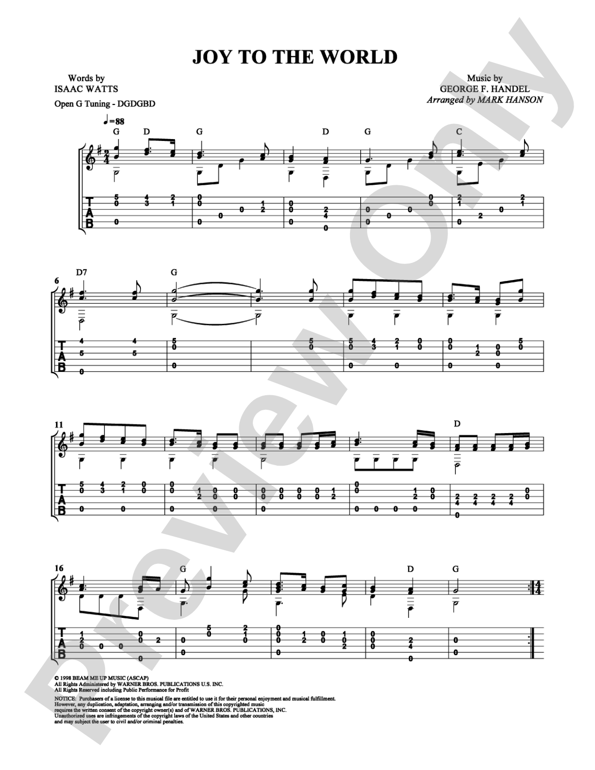 Joy to the World: Guitar TAB Digital Sheet Music