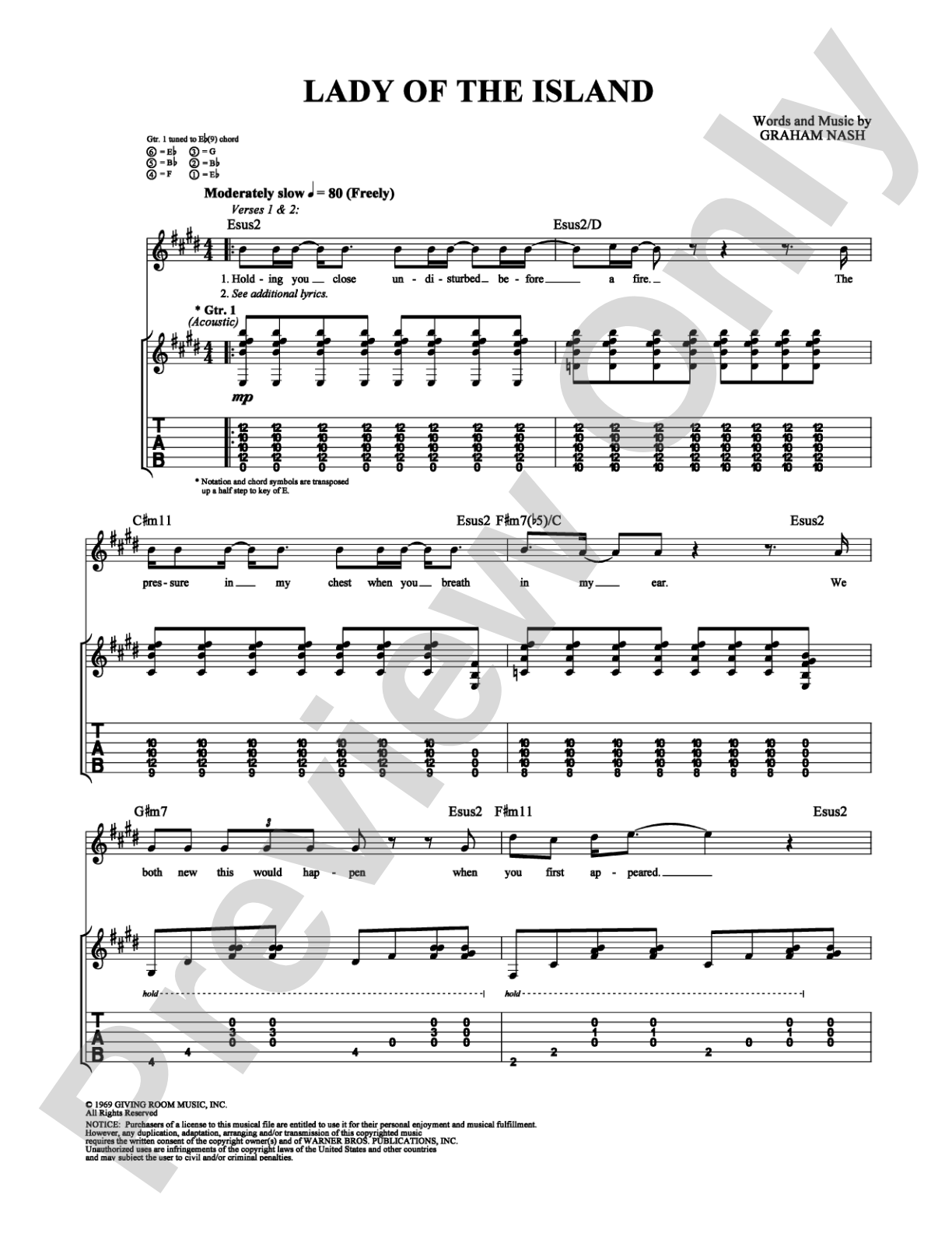 Lady of the Island: Guitar TAB Digital Sheet Music
