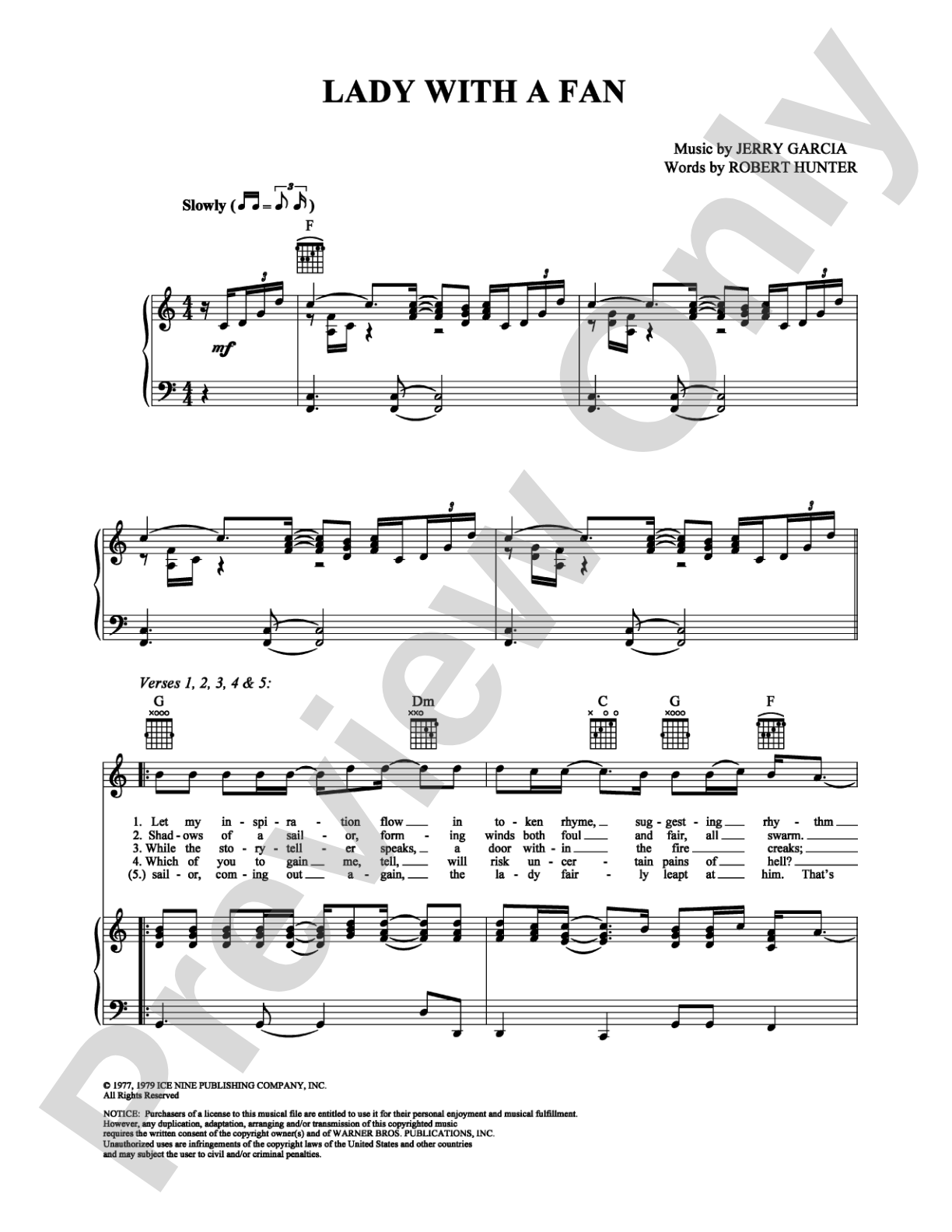Lady With a Fan: Piano/Vocal/Chords Digital Sheet Music