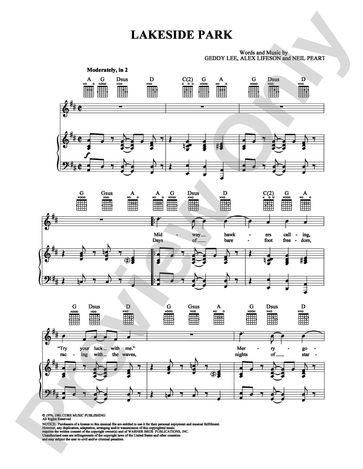 Lakeside Park: Piano/Vocal/Chords Digital Sheet Music