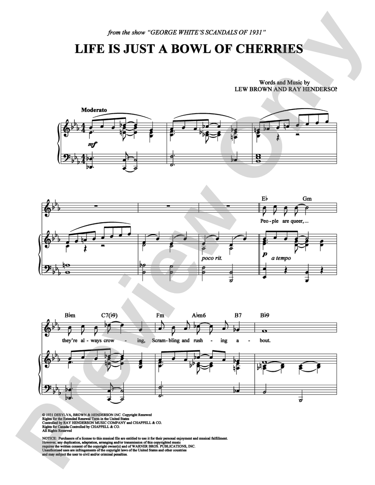 Life Is Just a Bowl of Cherries: Piano/Vocal/Chords Digital Sheet Music