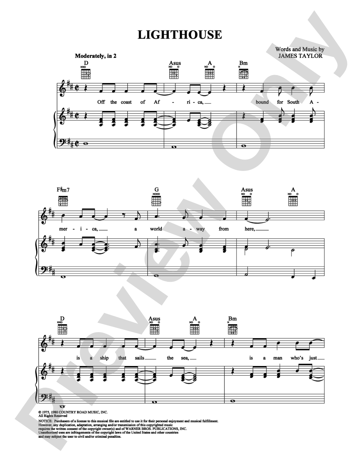 Lighthouse: Piano/Vocal/Chords Digital Sheet Music