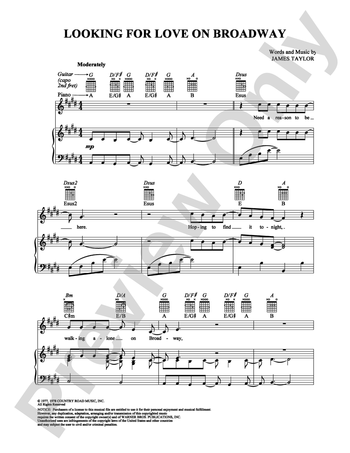 Looking for Love on Broadway: Piano/Vocal/Chords Digital Sheet Music
