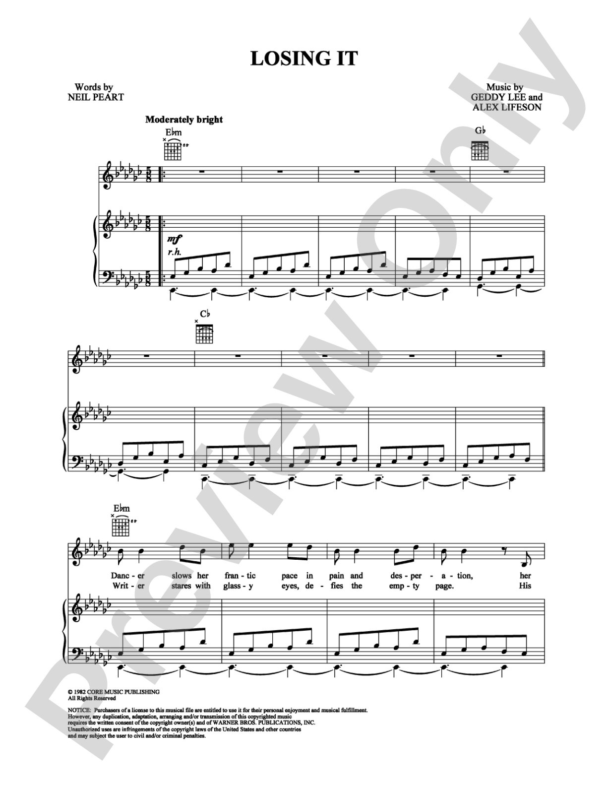 Losing It: Piano/Vocal/Chords Digital Sheet Music
