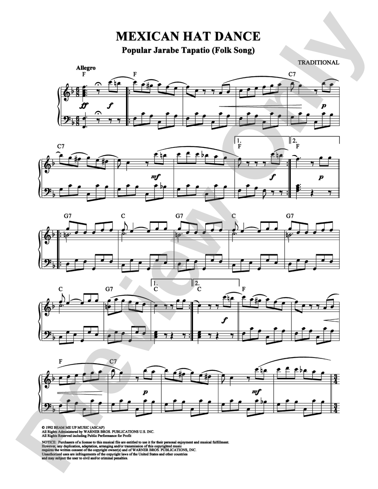 Mexican Hat Dance: Piano Digital Sheet Music