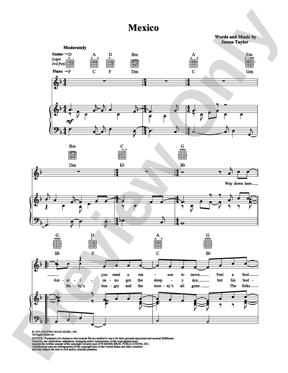 Mexico: Piano/Vocal/Chords Digital Sheet Music
