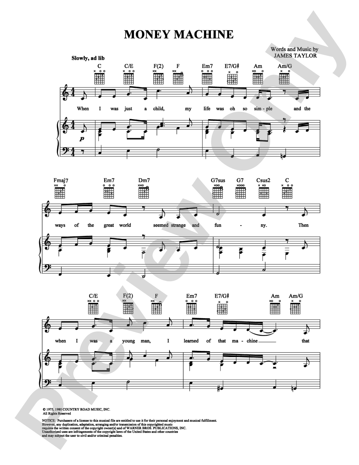 Money Machine: Piano/Vocal/Chords Digital Sheet Music