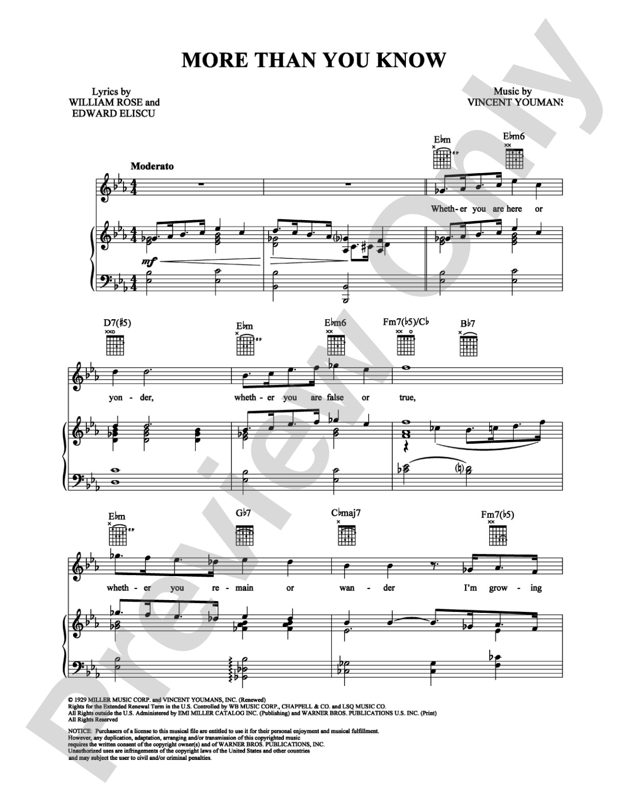 More Than You Know: Piano/Vocal/Chords Digital Sheet Music