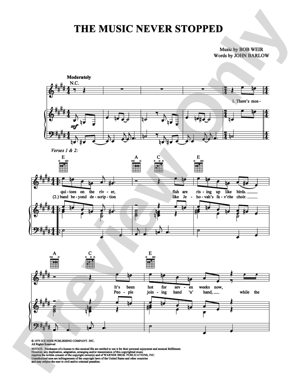 The Music Never Stopped: Piano/Vocal/Chords Digital Sheet Music