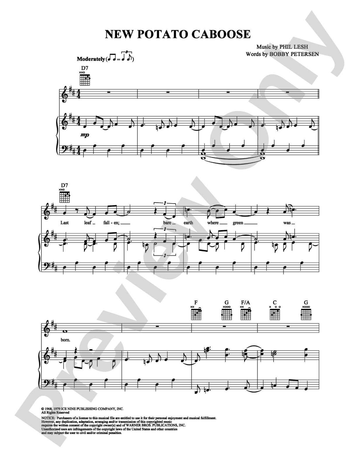 New Potato Caboose: Piano/Vocal/Chords Digital Sheet Music