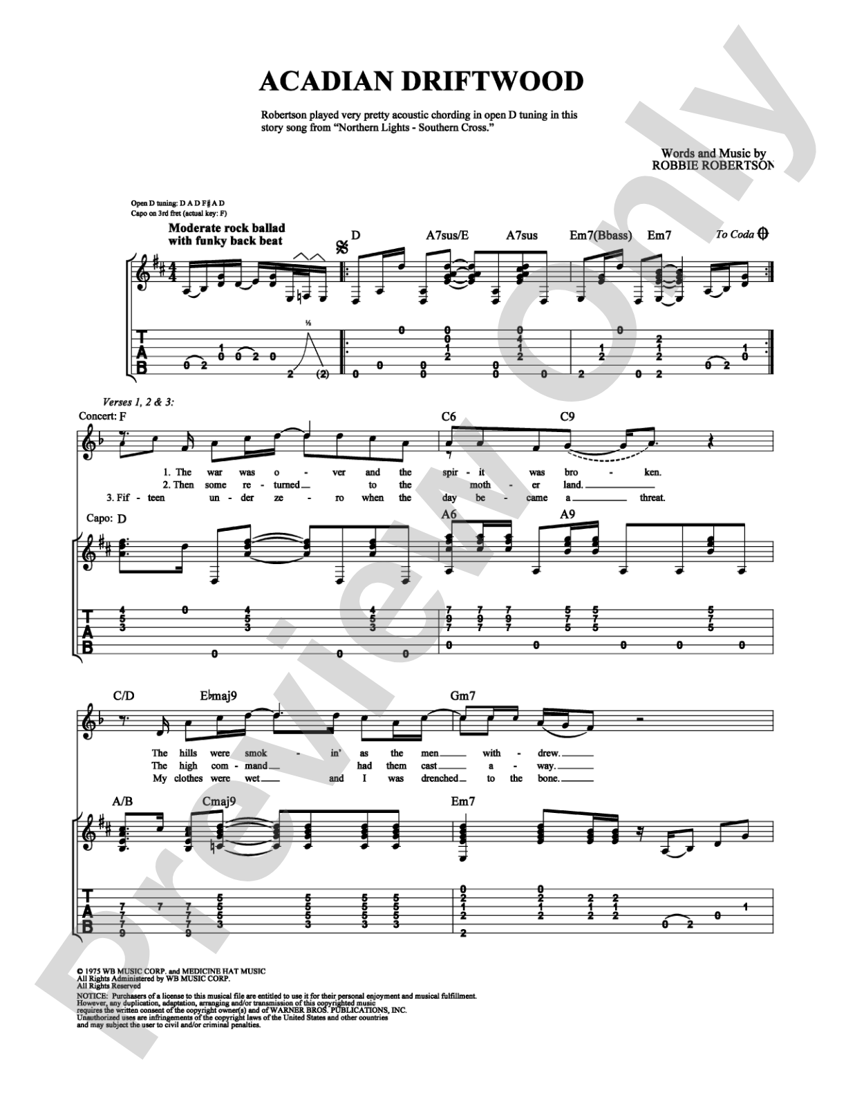 Acadian Driftwood: Guitar TAB Digital Sheet Music