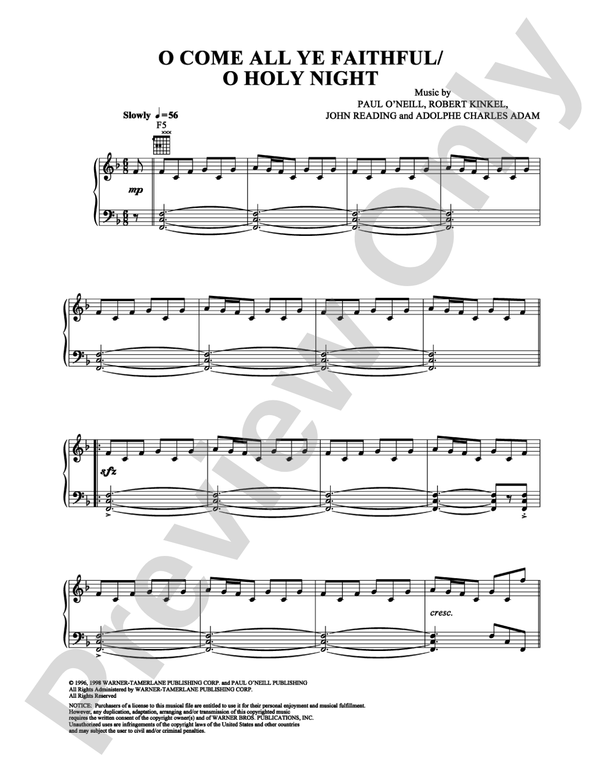 O Come, All Ye Faithful/O Holy Night: Piano Digital Sheet Music