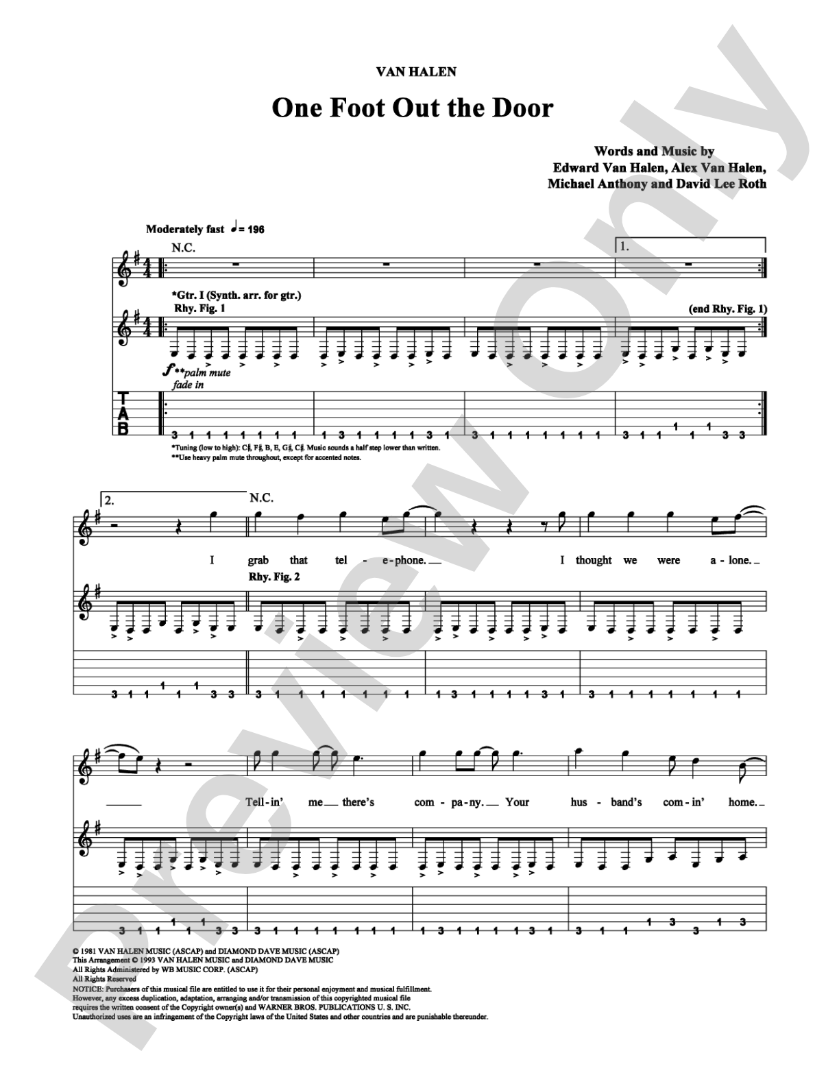 One Foot Out the Door: Guitar TAB Digital Sheet Music