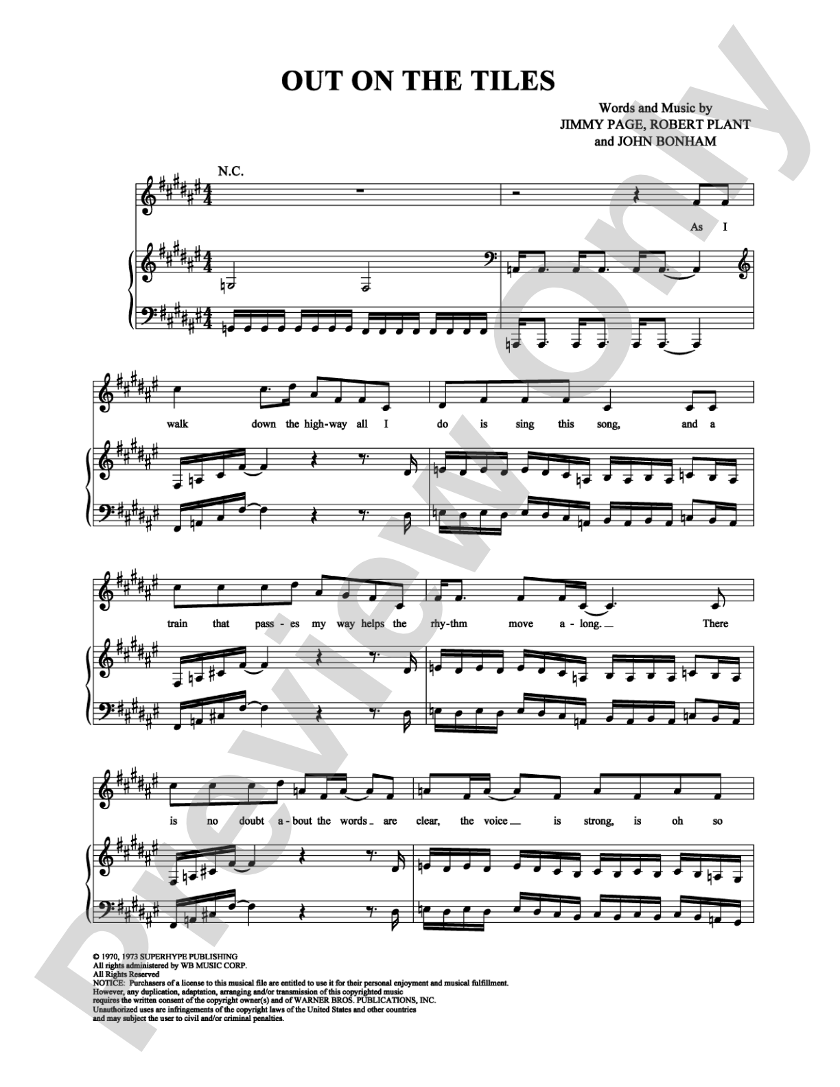 Out on the Tiles: Piano/Vocal/Chords Digital Sheet Music
