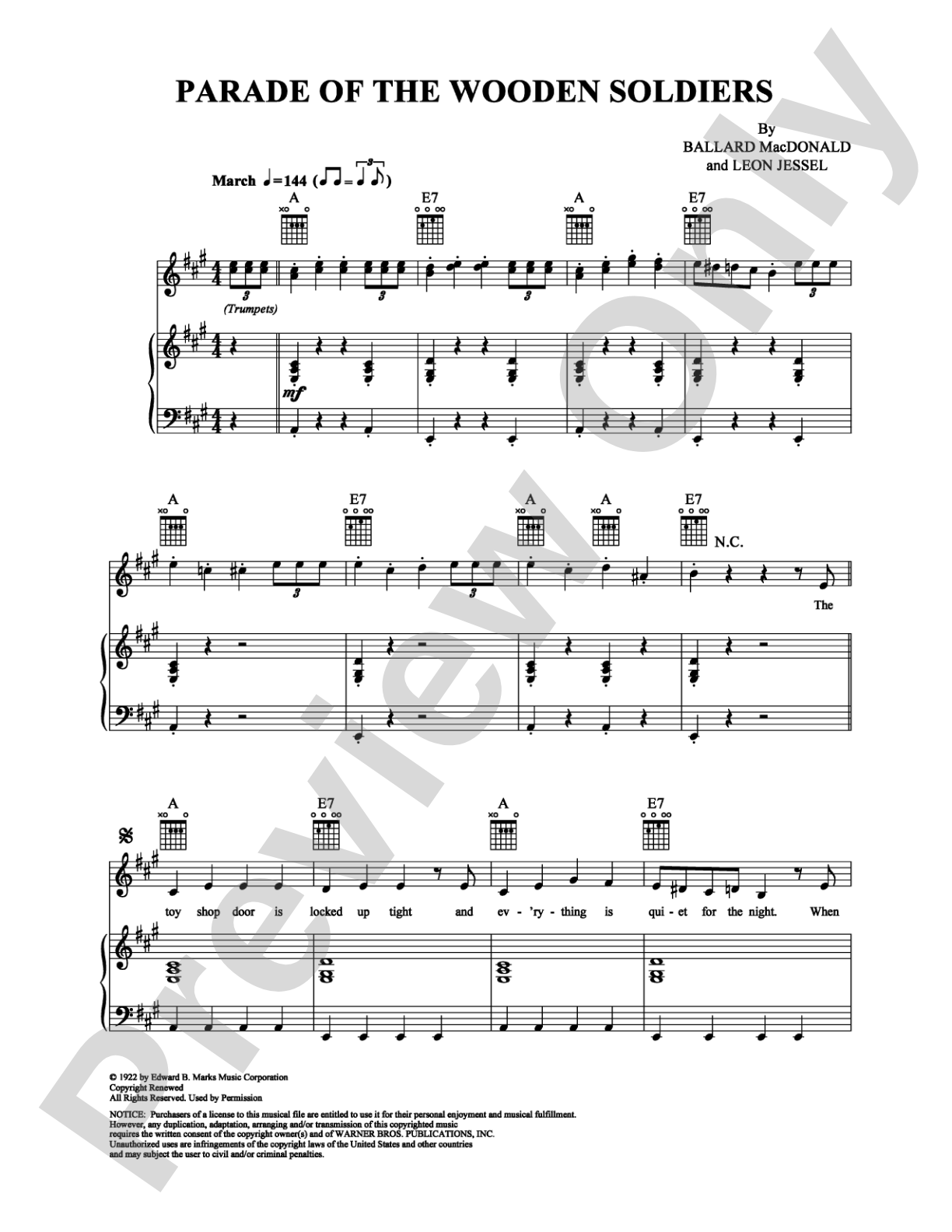 Parade of the Wooden Soldiers: Piano/Vocal/Chords Digital Sheet Music