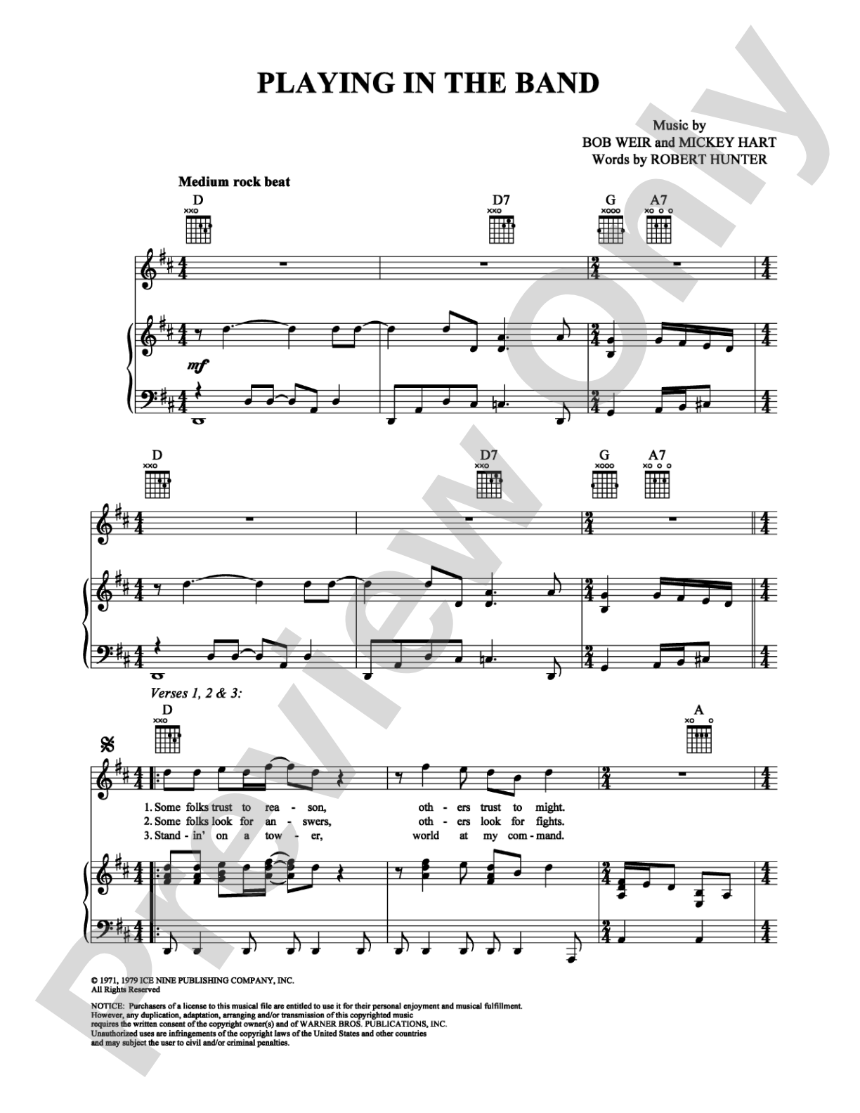 Playing in the Band: Piano/Vocal/Chords Digital Sheet Music