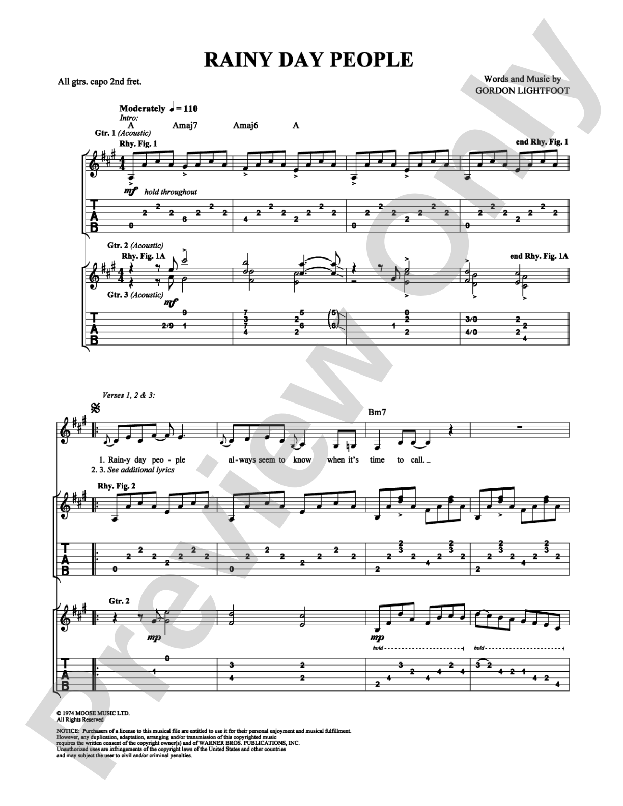 Rainy Day People: Guitar TAB Digital Sheet Music