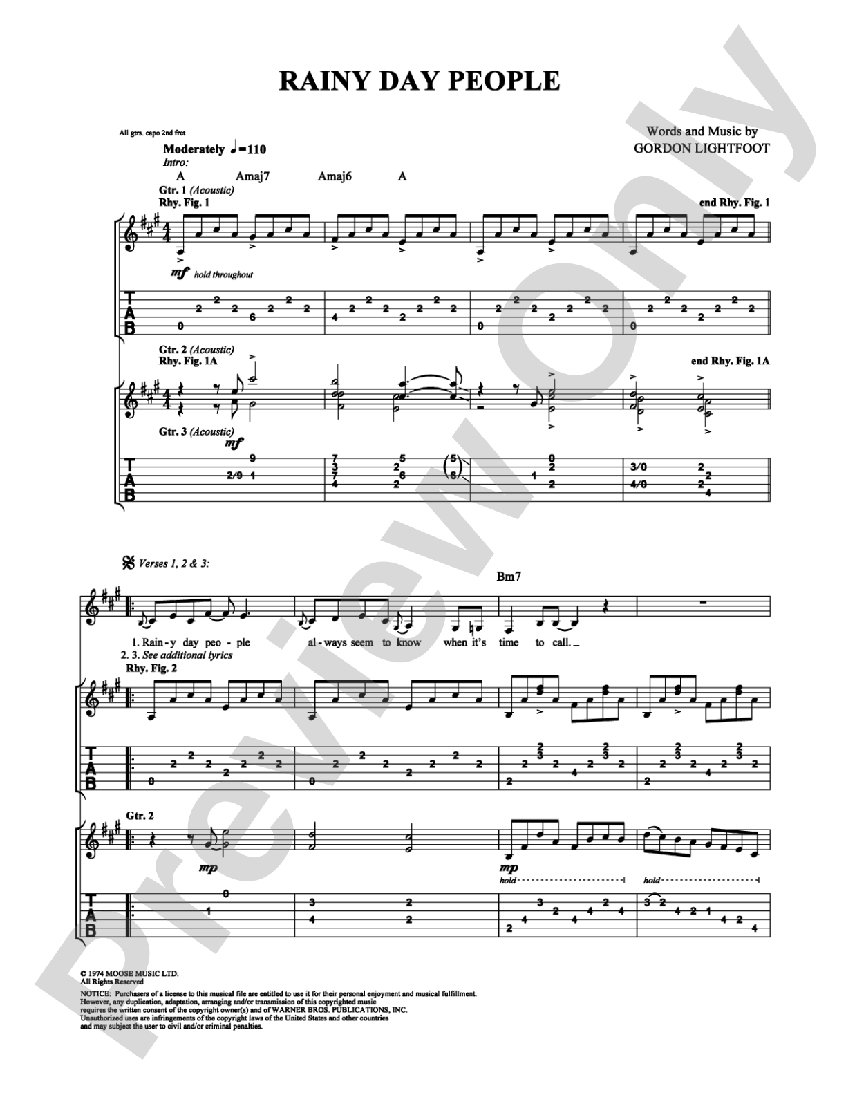 Rainy Day People: Guitar TAB Digital Sheet Music