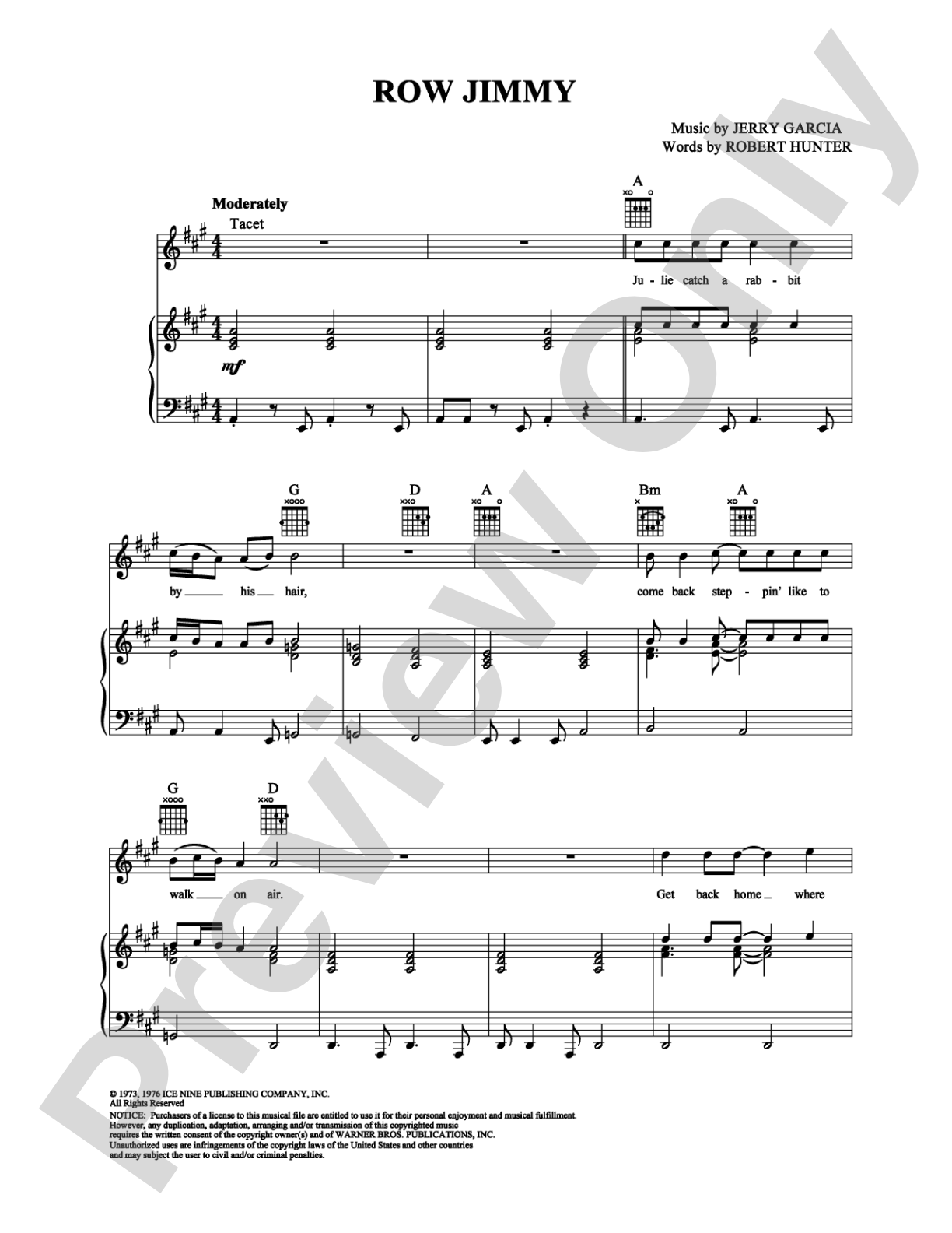 Row Jimmy: Piano/Vocal/Chords Digital Sheet Music