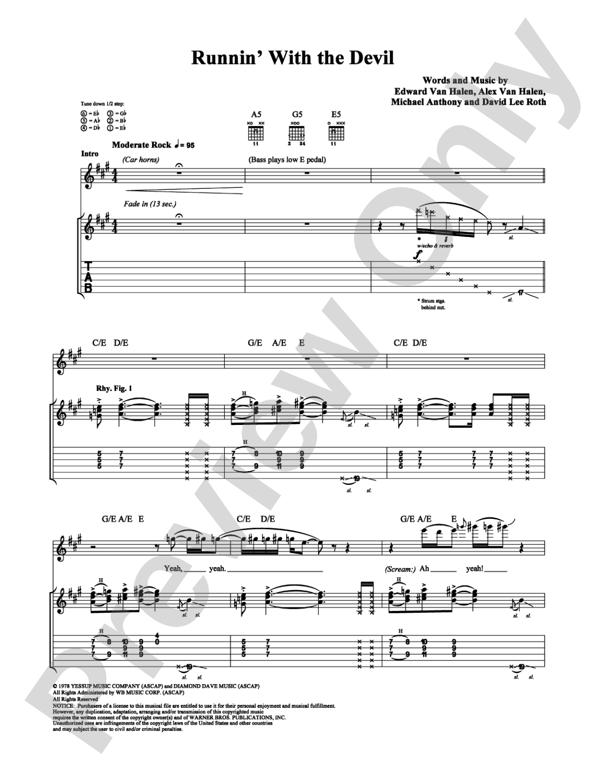 Runnin' with the Devil: Guitar TAB Digital Sheet Music