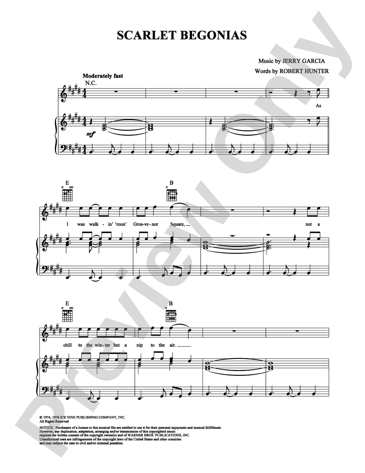 Scarlet Begonias: Piano/Vocal/Chords Digital Sheet Music