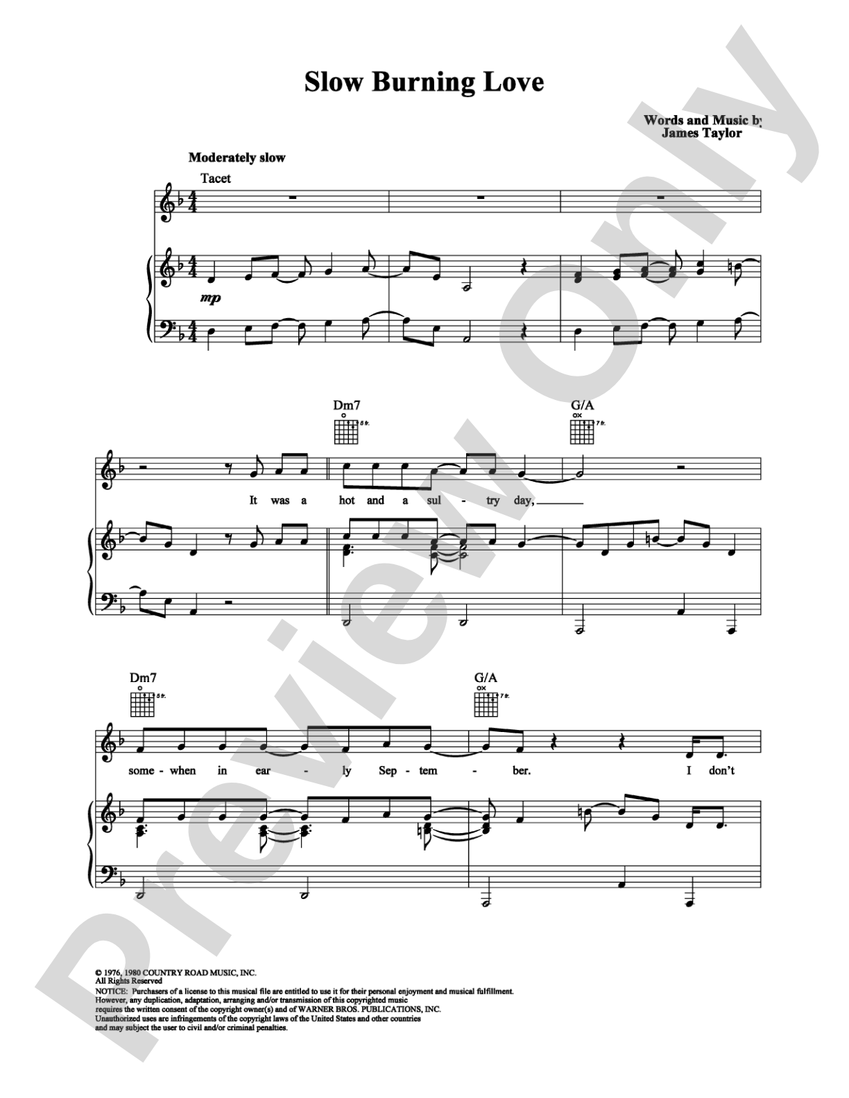 Slow Burning Love: Piano/Vocal/Chords Digital Sheet Music