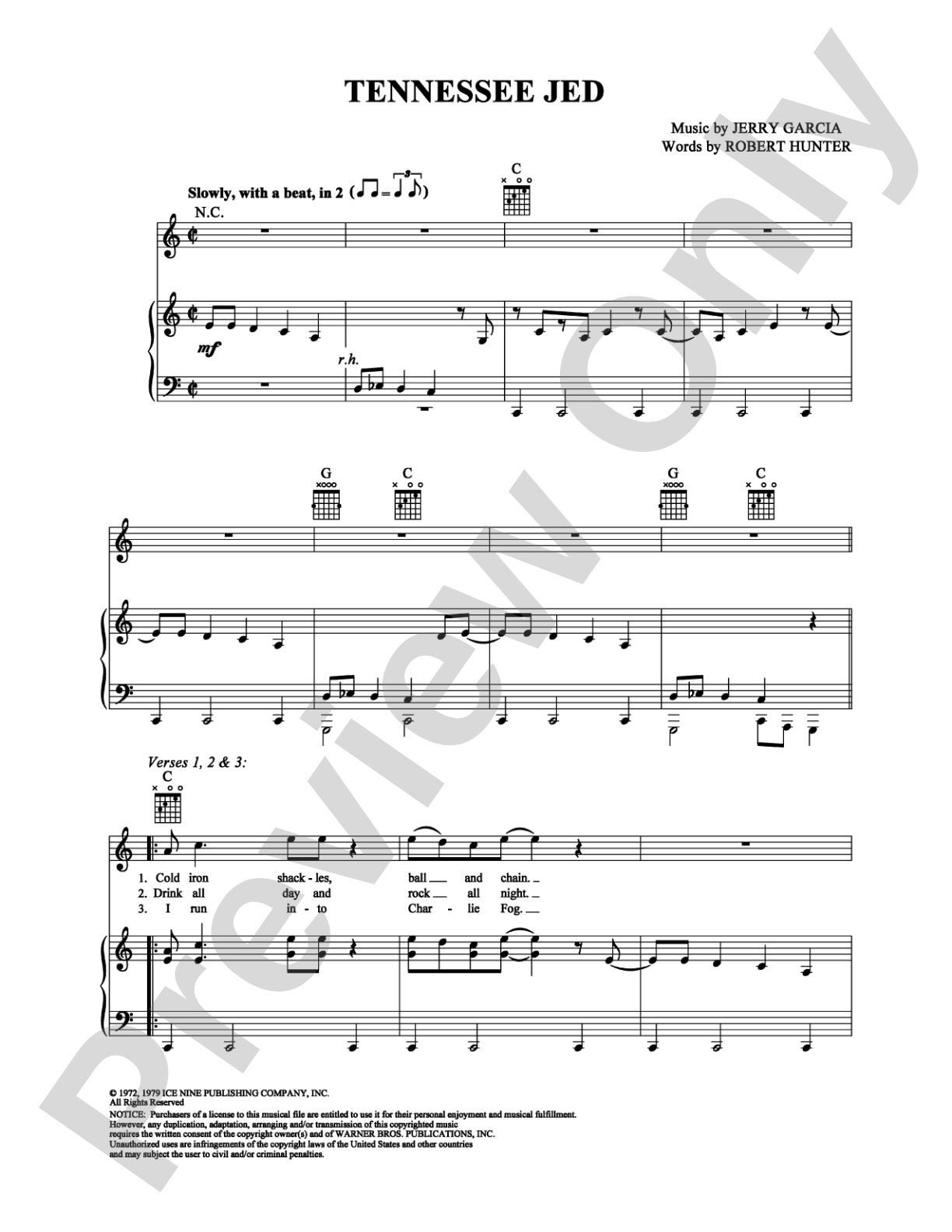 Tennessee Jed: Piano/Vocal/Chords Digital Sheet Music