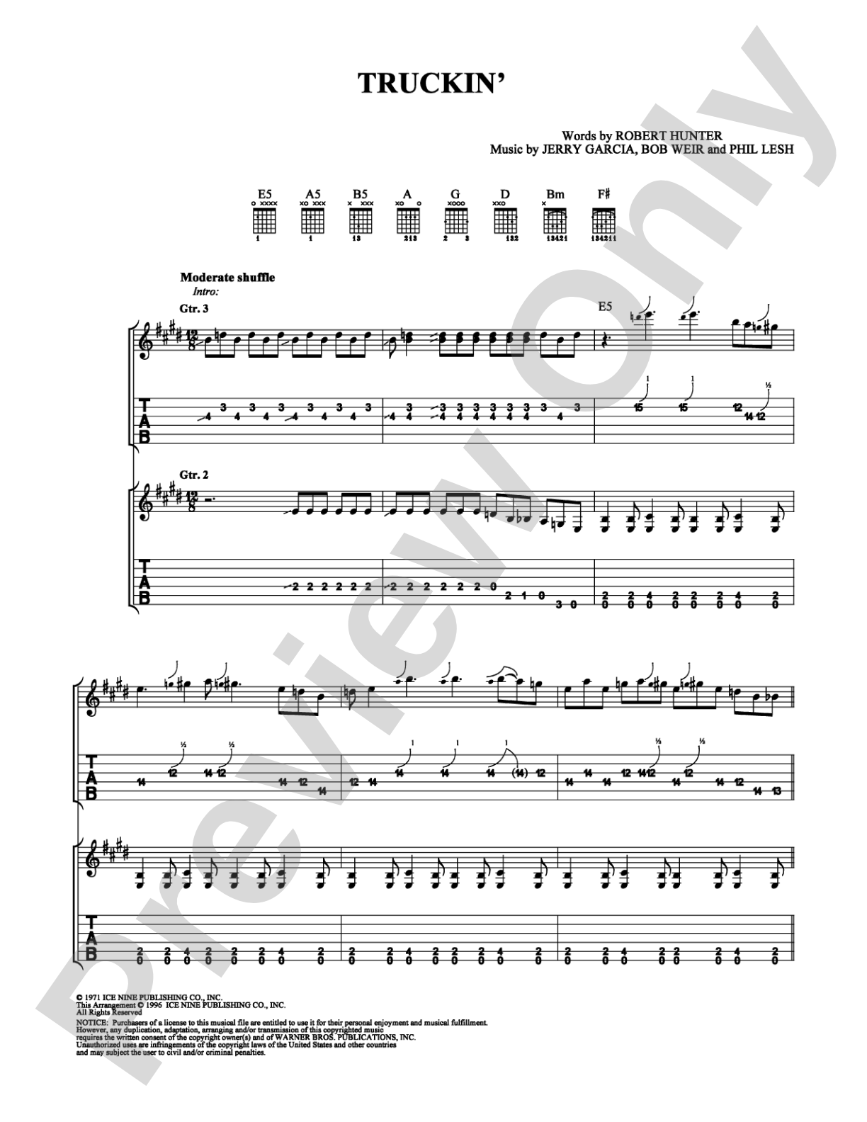 Truckin': Easy Guitar Digital Sheet Music