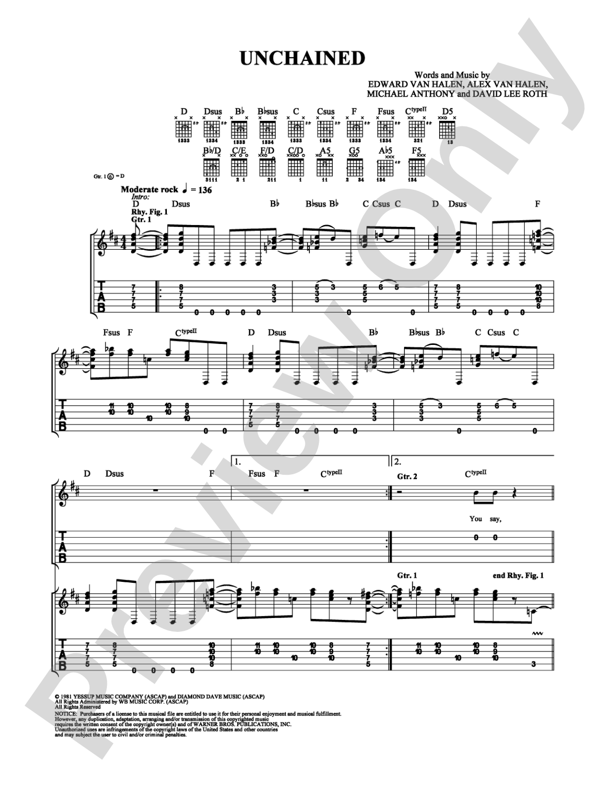 Unchained: Easy Guitar Digital Sheet Music