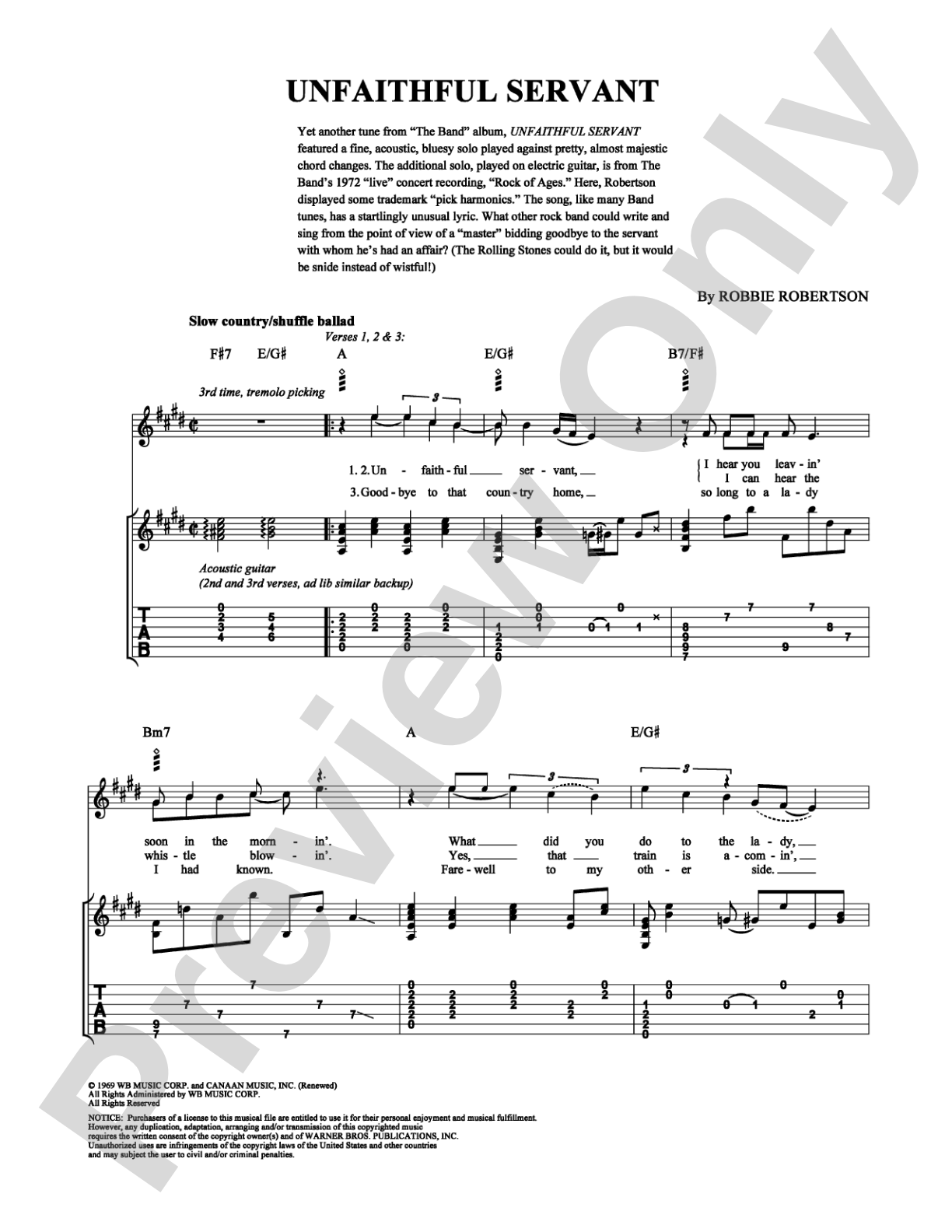 Unfaithful Servant: Easy Guitar Digital Sheet Music