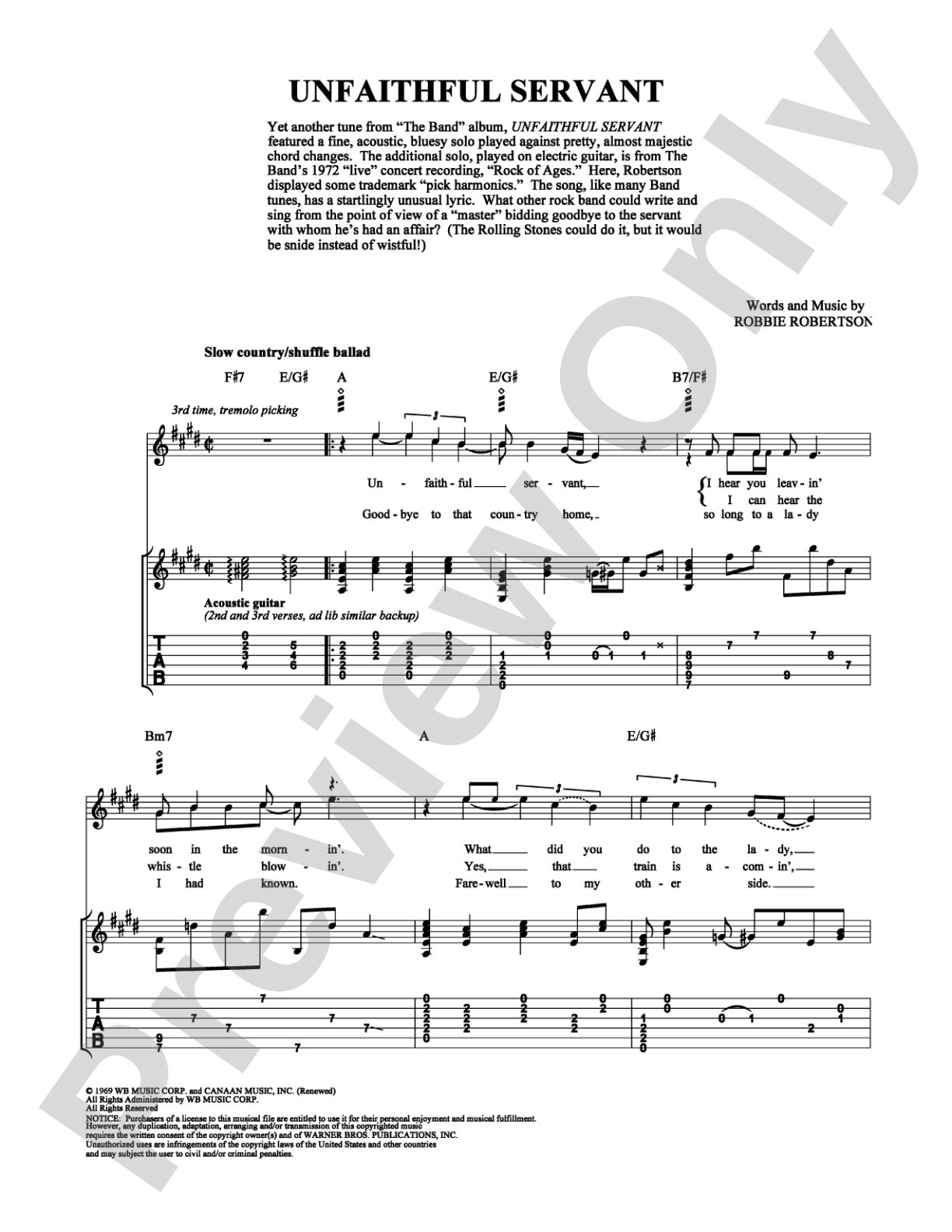 Unfaithful Servant: Guitar TAB Digital Sheet Music