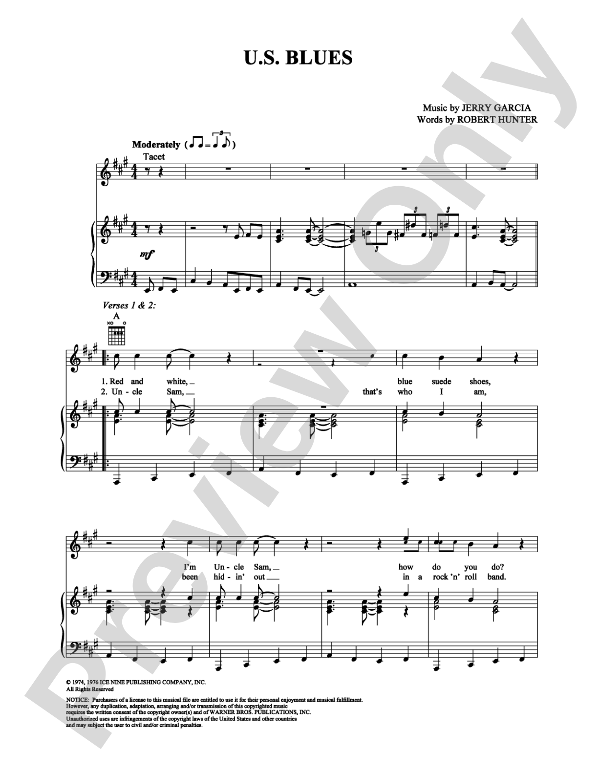 U.S. Blues: Piano/Vocal/Chords Digital Sheet Music
