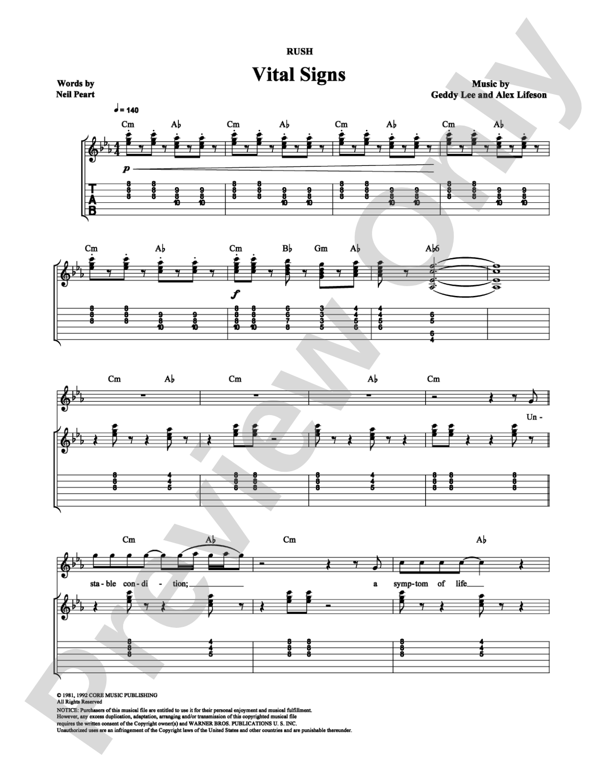 Vital Signs: Guitar TAB Digital Sheet Music