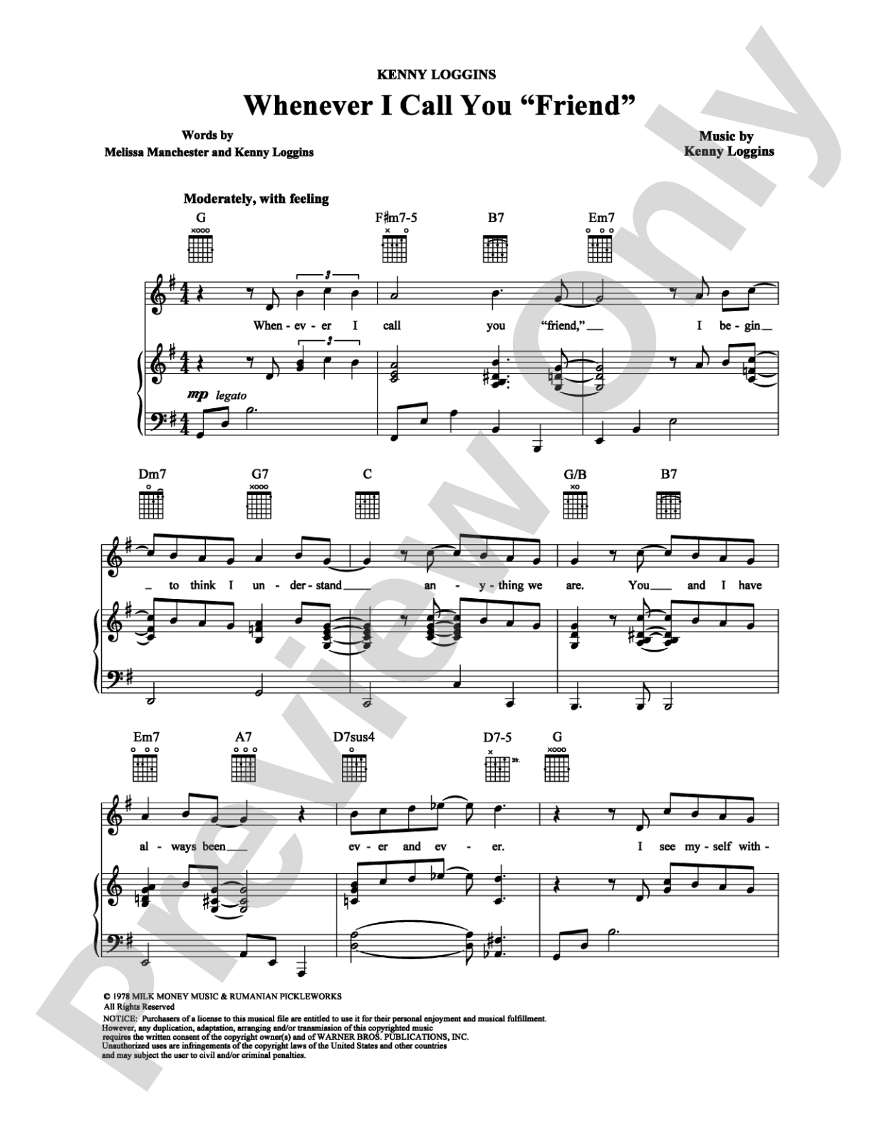 Whenever I Call You "Friend": Piano/Vocal/Chords Digital Sheet Music