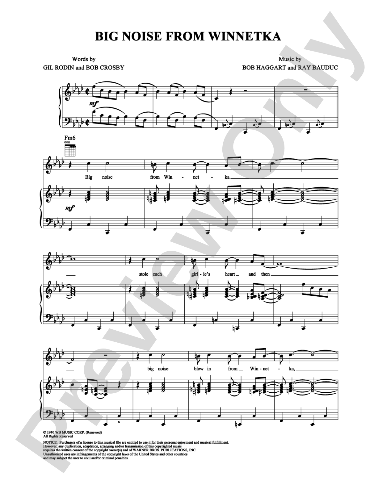 Big Noise from Winnetka: Piano/Vocal/Chords Digital Sheet Music