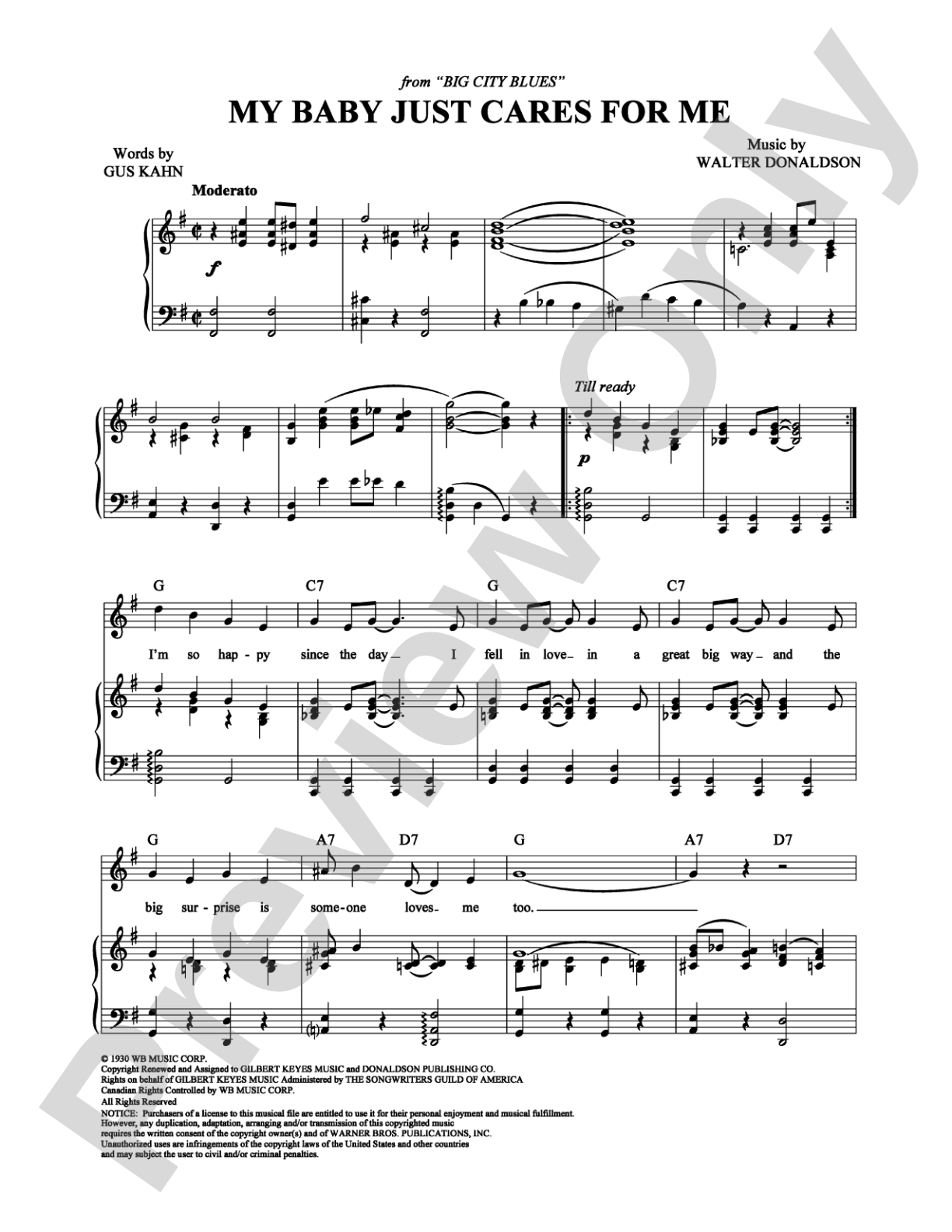 My Baby Just Cares for Me: Piano/Vocal/Chords Digital Sheet Music
