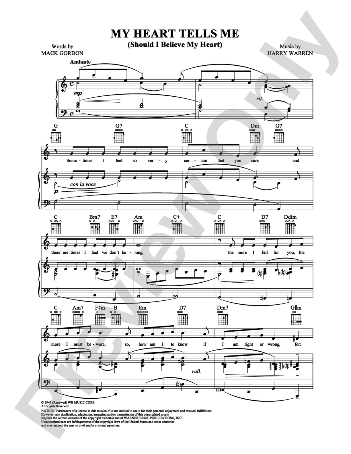 My Heart Tells Me (Should I Believe My Heart): Piano/Vocal/Chords Digital Sheet Music