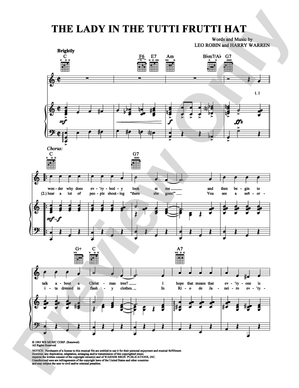 The Lady in the Tutti Frutti Hat: Piano/Vocal/Chords Digital Sheet Music