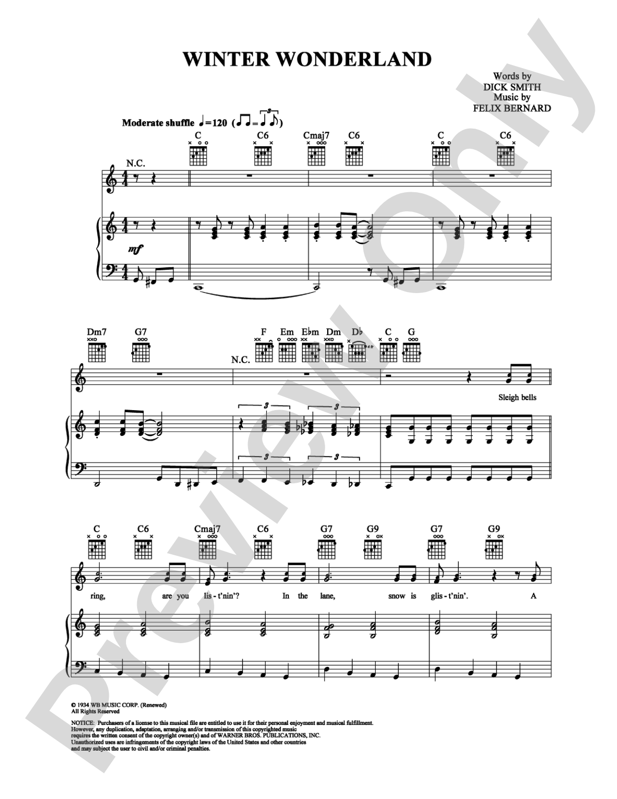 Winter Wonderland: Piano/Vocal/Chords Digital Sheet Music