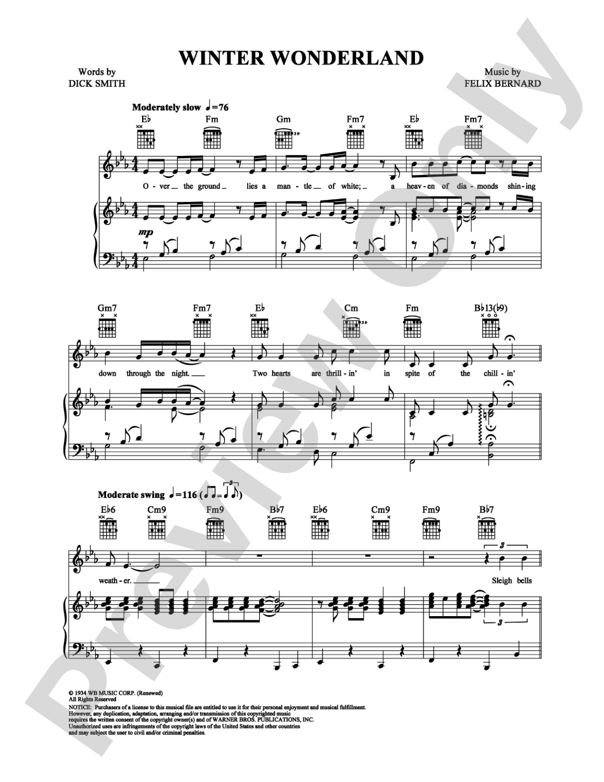 Winter Wonderland: Piano/Vocal/Chords Digital Sheet Music