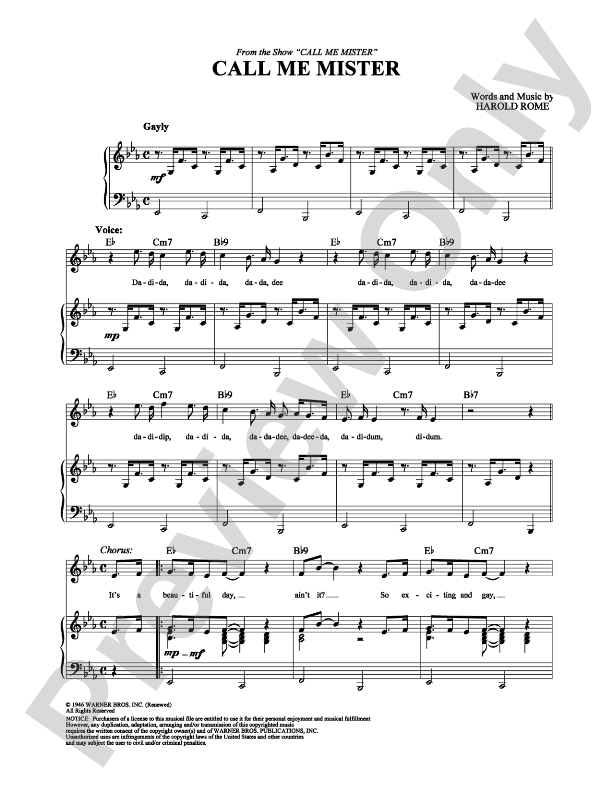 Call Me Mister: Piano/Vocal/Chords Digital Sheet Music