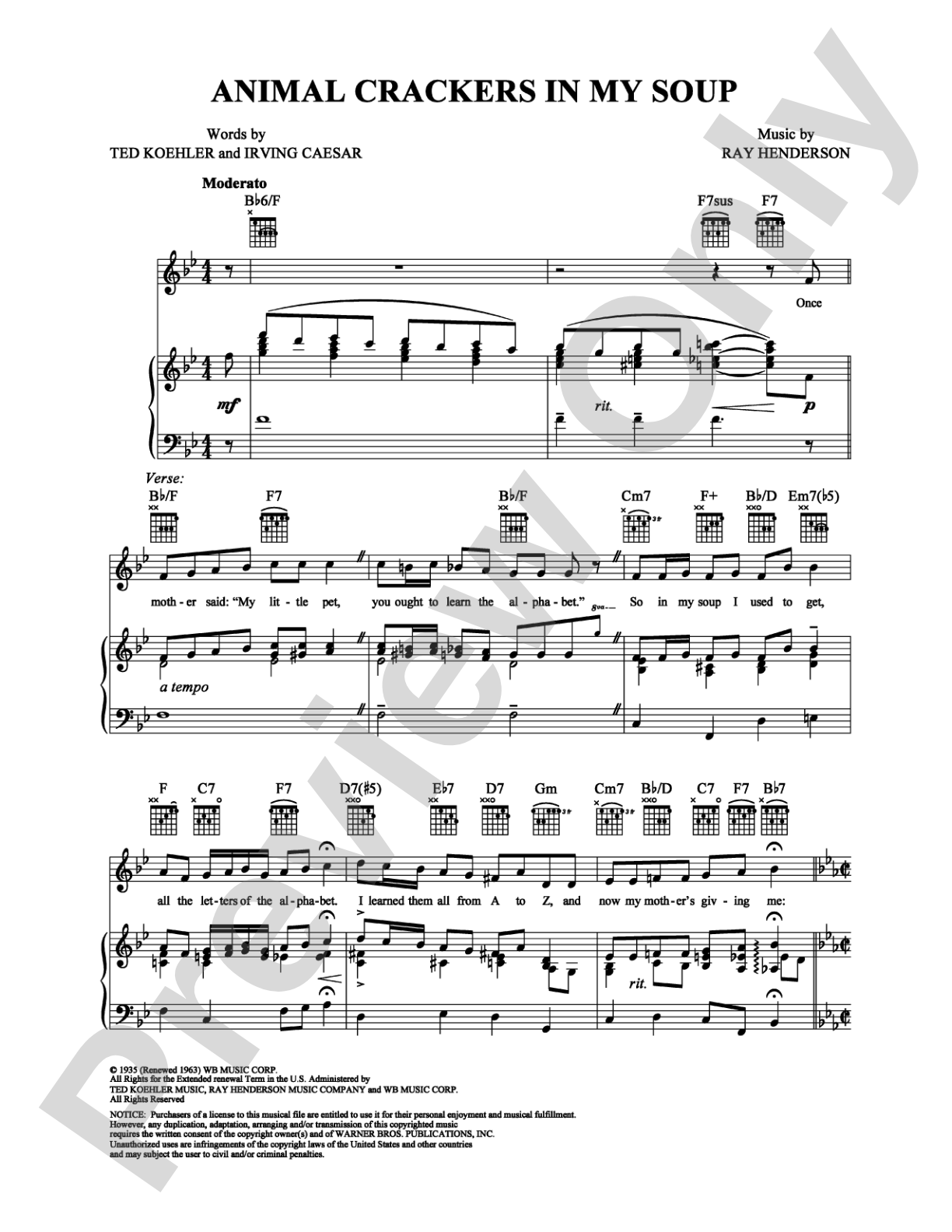 Animal Crackers in My Soup: Piano/Vocal/Chords Digital Sheet Music