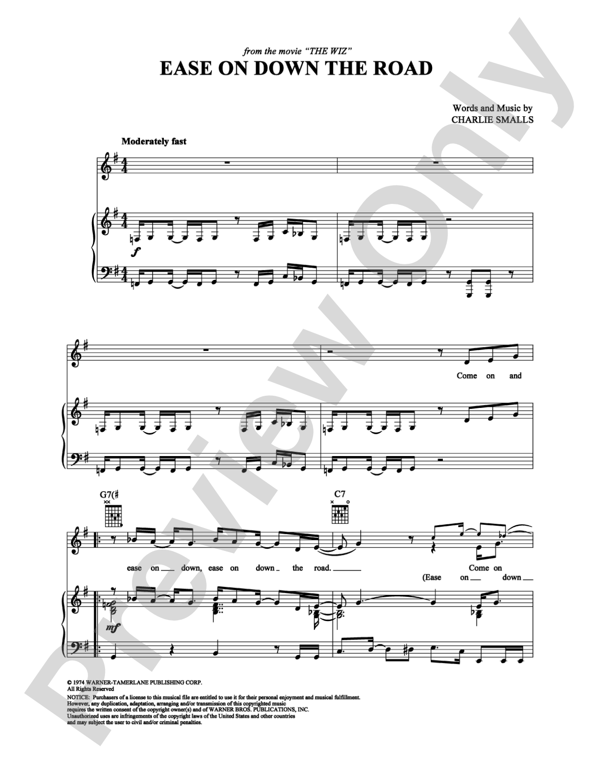 Ease On Down the Road: Piano/Vocal/Chords Digital Sheet Music