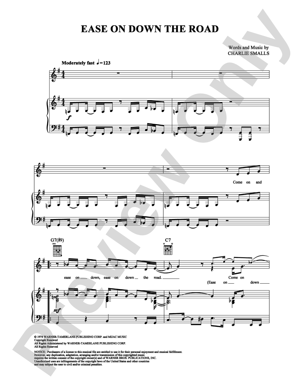 Ease On Down the Road: Piano/Vocal/Chords Digital Sheet Music