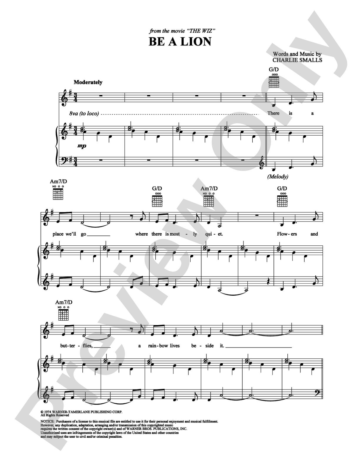 Be a Lion: Piano/Vocal/Chords Digital Sheet Music