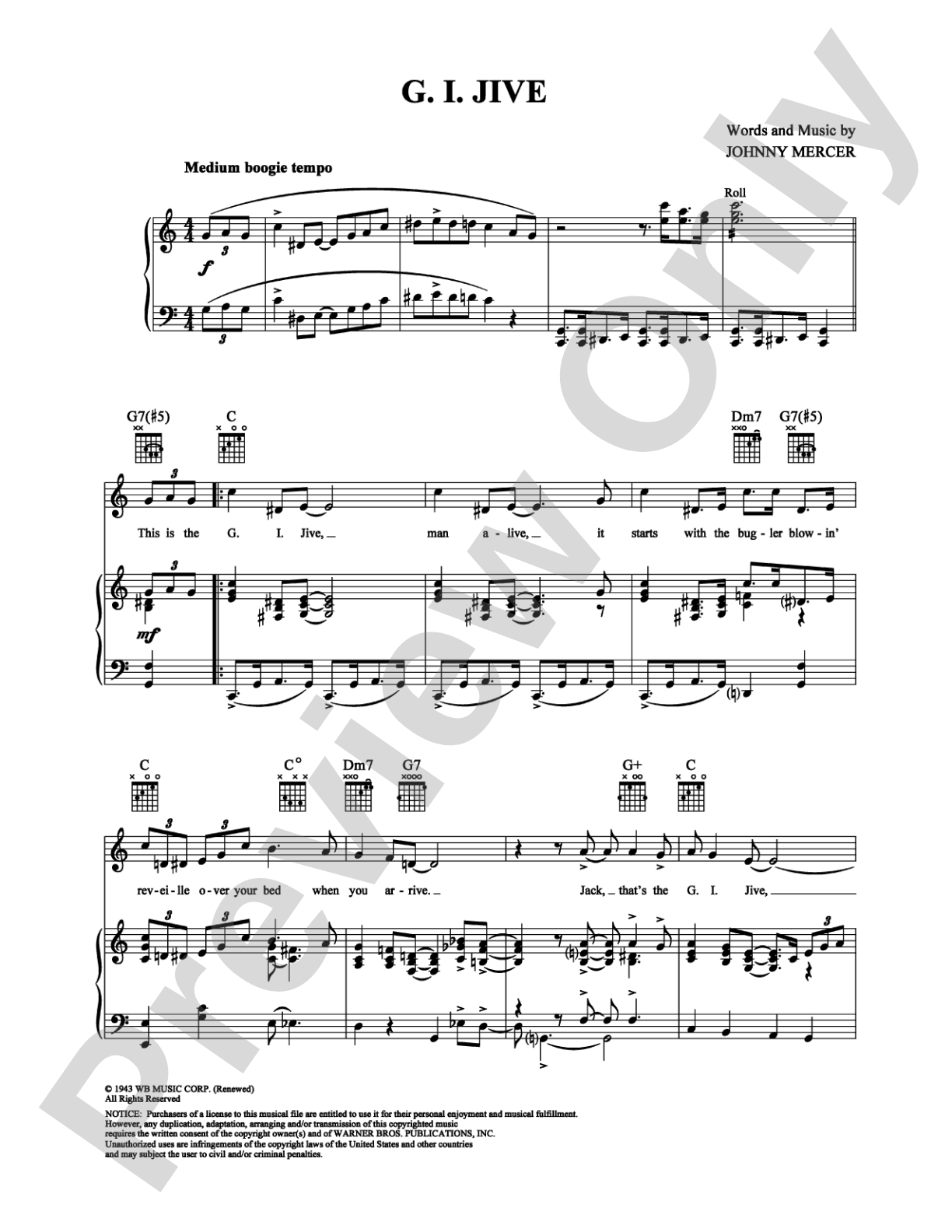 G.I. Jive: Piano/Vocal/Chords Digital Sheet Music
