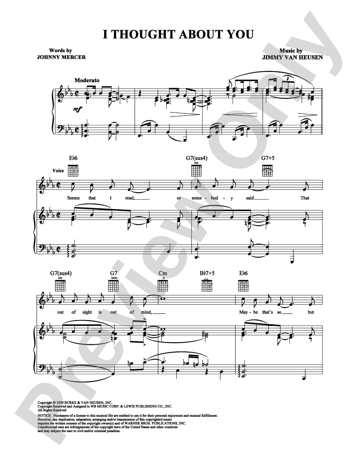 I Thought About You: Piano/Vocal/Chords Digital Sheet Music