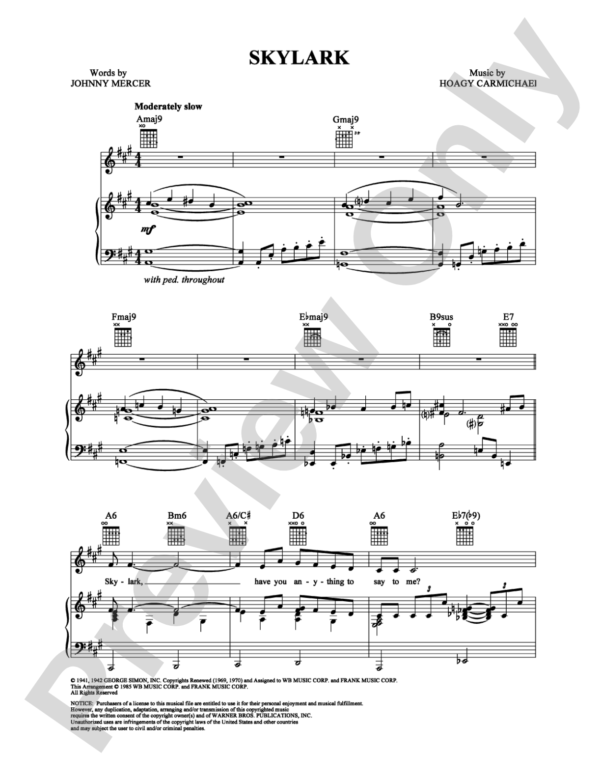 Skylark: Piano/Vocal/Chords Digital Sheet Music