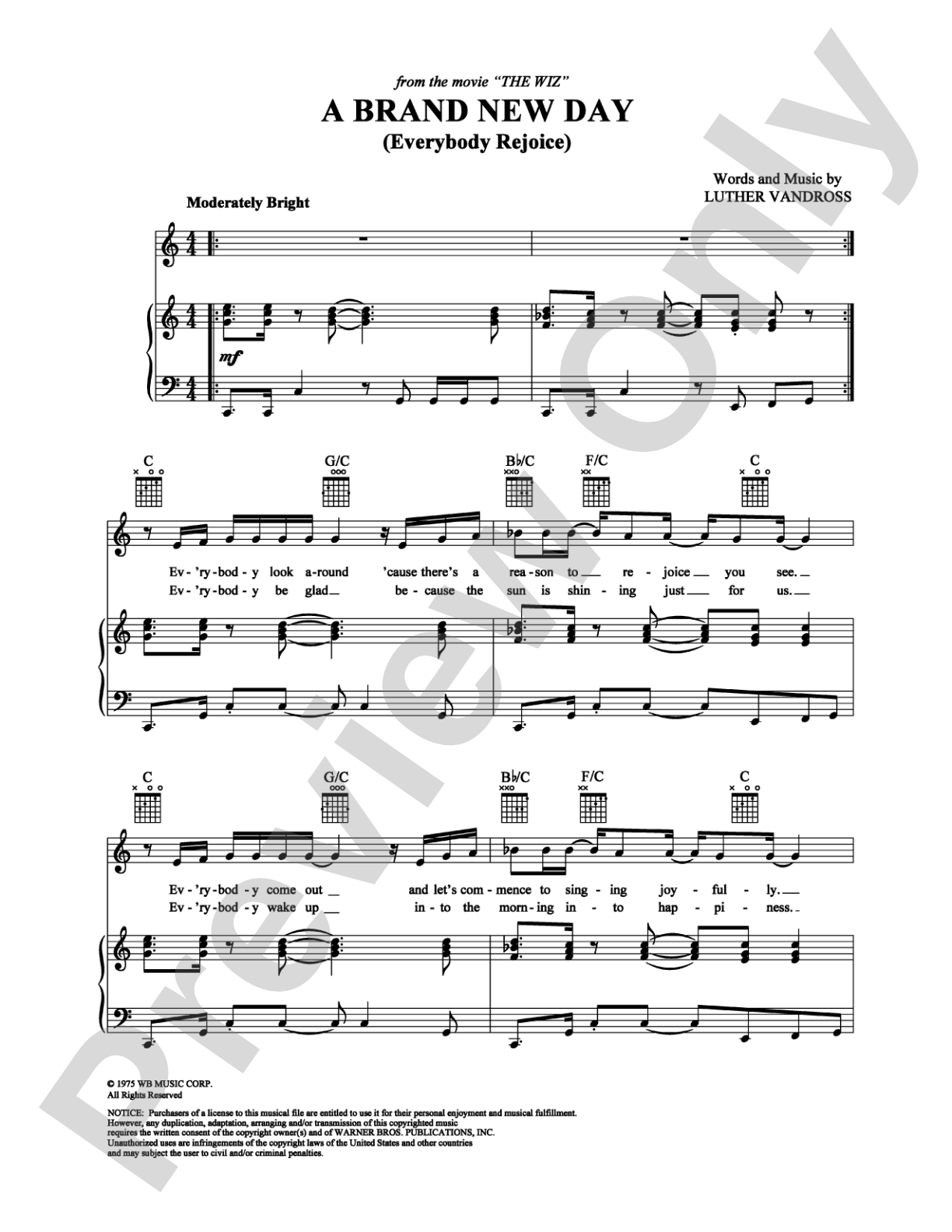 A Brand New Day (Everybody Rejoice): Piano/Vocal/Chords Digital Sheet Music